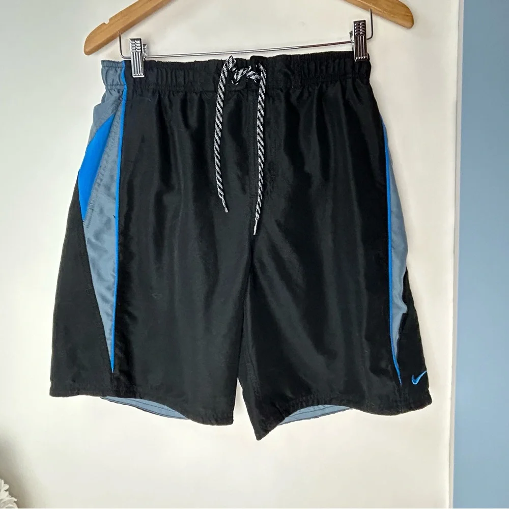 Nike‎ Black & Blue Stripe Swim Shorts Men's Medium